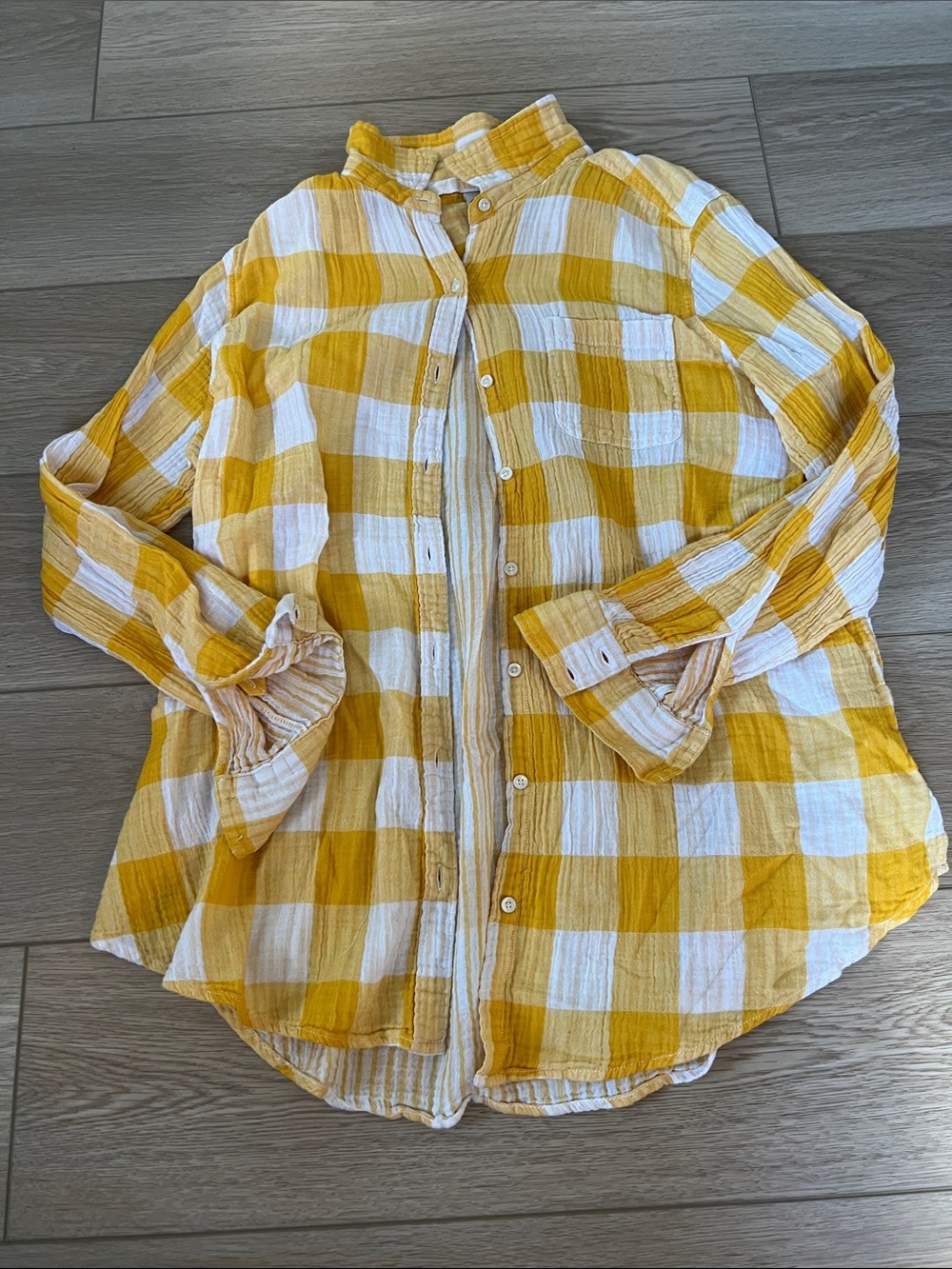 St. John's Bay Yellow and White Plaid Button-Down Shirt